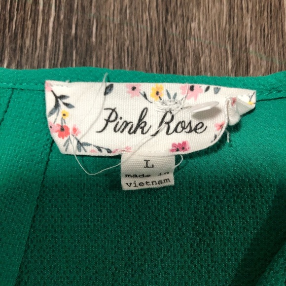 Pink Rose Green Cap Sleeve Blouse - Size L - Picture 3 of 5
